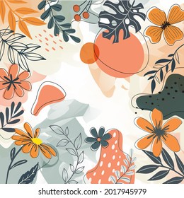 flower background for design. Vector design templates in simple modern style with copy space for text, flowers and leaves - wedding invitation backgrounds and frames, social media stories wallpapers.