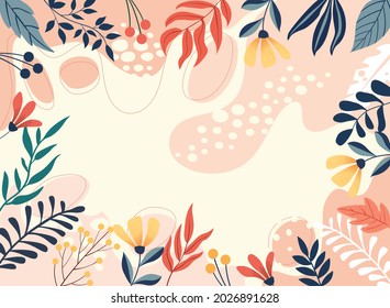 	
flower background for design. Vector design templates in simple modern style with copy space for text, flowers and leaves - wedding invitation backgrounds and frames, social media stories wallpapers