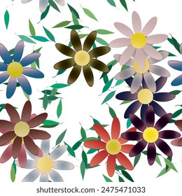 Fondo de flores. Flores y hojas sin costuras patrón de Vector ornamental.