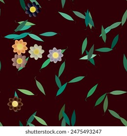 Fondo de flores. Flores y hojas sin costuras patrón de Vector ornamental.