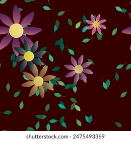 Fondo de flores. Flores y hojas sin costuras patrón de Vector ornamental.