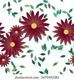 Fondo de flores. Flores y hojas sin costuras patrón de Vector ornamental.