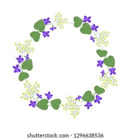 Flower background. Flowers violets and leaves. Flower frame