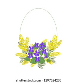 Flower background. Flowers violets and leaves. Flower frame.