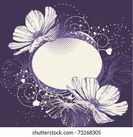 Flower background with frame and blooming flowers