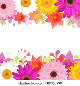 Flower Background With Gerbers And Leafs, Isolated On White Background, Vector Illustration