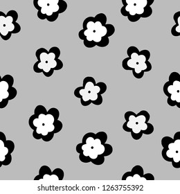 Flower background. Gray background, small flowers. Good for postcards, banner, packaging. Simple seamless pattern.