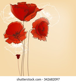 Flower background for greeting cards, poppy design