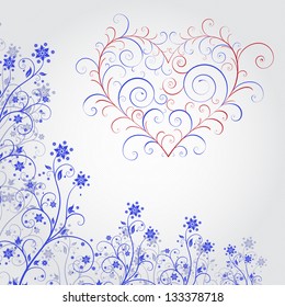 Flower background in grunge style with heart