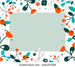 Flower background pattern with poppy mandarines and berries. Spring background. Winter flowers