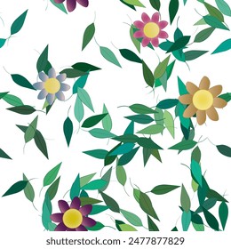 Fondo de la flor, patrón floral sin costuras, ramo de flores, hoja aislada, diseño de Vector, fondo abstracto, ornamentos de Vector, patrón de pétalos, flores de primavera, textura sin costuras