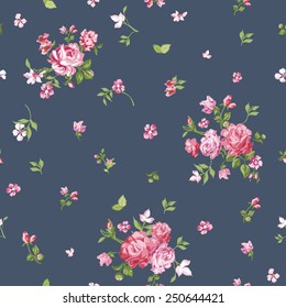 Flower Background - Seamless Floral Shabby Chic Pattern - In Vector
