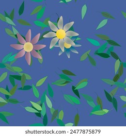 Fondo de la flor, patrón sin fisuras, Vector de adornos, patrón de hojas, fondo de pétalos, textura de fondo, ramo de flores, diseño de Vector, acuarela de flores, silueta de la hoja