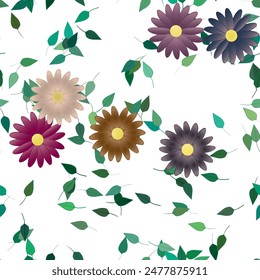 Fondo de la flor, textura sin fisuras, Vector de patrón, fondo floral, patrón de pétalos, ramo de flores, silueta de la hoja, diseño de patrón, Formas de Vector, fondo de verano, fondo abstracto