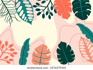Flower background template Tropical Leaf Line Art