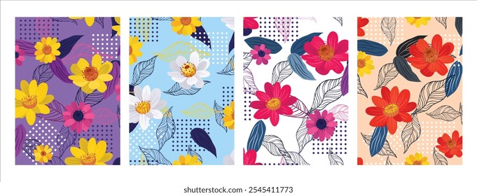 Plantillas de fondo de flores de colores de boceto clásico