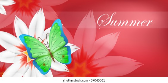 Flower background. Vector butterflies on a flower