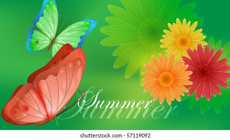 Flower background. Vector butterflies on a flower