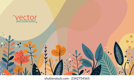 Flower background vector illustration with colorful floral drawings, abstract shapes and minimal design elements.