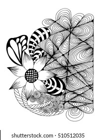 Flower for background. Vector image. Black and white
