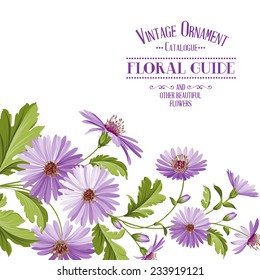Flower background with violet flowers for yor wedding design in provence style. Vector illustration.