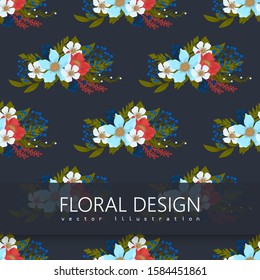 Flower backrounds - red, light blue, white flowers seamless pattern