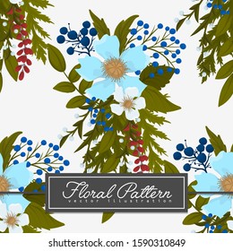 Flower backrounds - red, light blue, white flowers seamless pattern