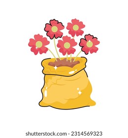 Esbozo vectorial del doodle de la bolsa de flores Pegatina. archivo EPS 10