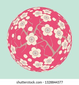 flower ball with cherry tree branches pattern in soft blue pink