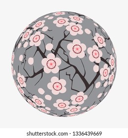 flower ball with cherry tree branches pattern in silver red shades