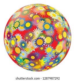 Flower ball made of colorful flowers. 
Selectable by Layer to change the background color and adjust the number of flowers. House interior design. Vector illustration