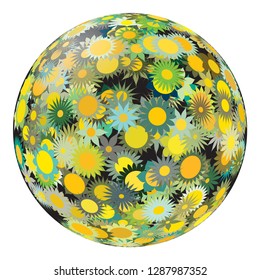 Flower ball made of colorful flowers. 
Selectable by Layer to change the background color and adjust the number of flowers. House interior design. Vector illustration