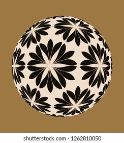 flower ball with outlined pattern in ivory black on gold