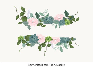 Flower banner bouquet with green leaf and floral 