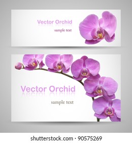 Flower banner vector backgrounds. Orchid delicate paper cards