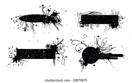 flower banner vector designs with grunge elements