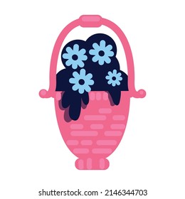 Flower basket for cemetery semi flat color vector object. Full sized item on white. Artificial flowers arrangement. Simple cartoon style illustration for web graphic design and animation