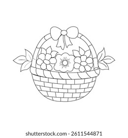 Flower basket coloring page for kids simple and easy coloring pages