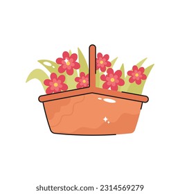 Flower basket doodle vector outline Sticker. EPS 10 file