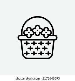  Flower Basket Icon, Isolated Gardening Outline Icon In Light Grey Background, Perfect For Website, Blog, Logo, Graphic Design, Social Media, UI, Mobile App