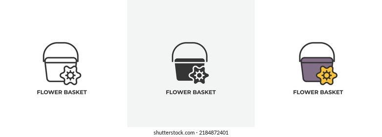 Flower Basket Icon. Line, Solid And Filled Outline Colorful Version, Outline And Filled Vector Sign. Idea Symbol, Logo Illustration. Vector Graphics