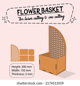 flower basket for laser cutting and cnc cutting svg