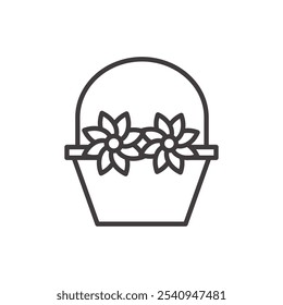 Flower basket stroke icon in black