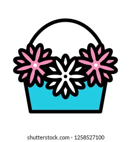 Flower basket vector, wedding related fiiled designe ditable outline icon 