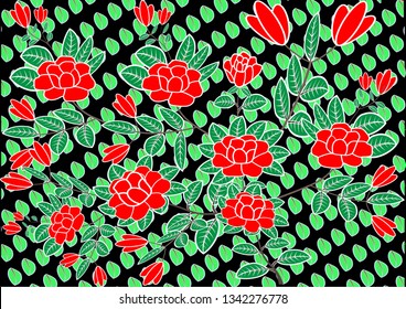 flower batik with black background and BEAUTIFUL green leaf and CHARMING