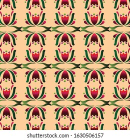 Flower batik pattern with points and curve line. Batik vector background. Traditional ornament. Ornament for fabric, wallpaper, packaging. Decorative print