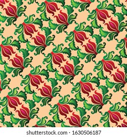 Flower batik pattern with points and curve line. Batik vector background. Traditional ornament. Ornament for fabric, wallpaper, packaging. Decorative print
