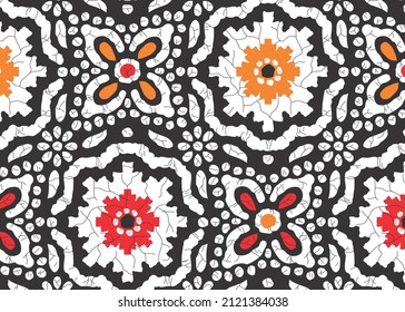 Flower and batik pattern use for fabric, wall, paper, surface print. background, tile, texture.