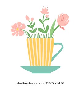 Flower in beautiful cup, flat design vector illustration