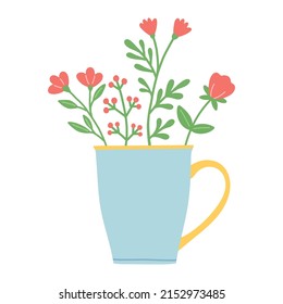 Flower in beautiful cup, flat design vector illustration